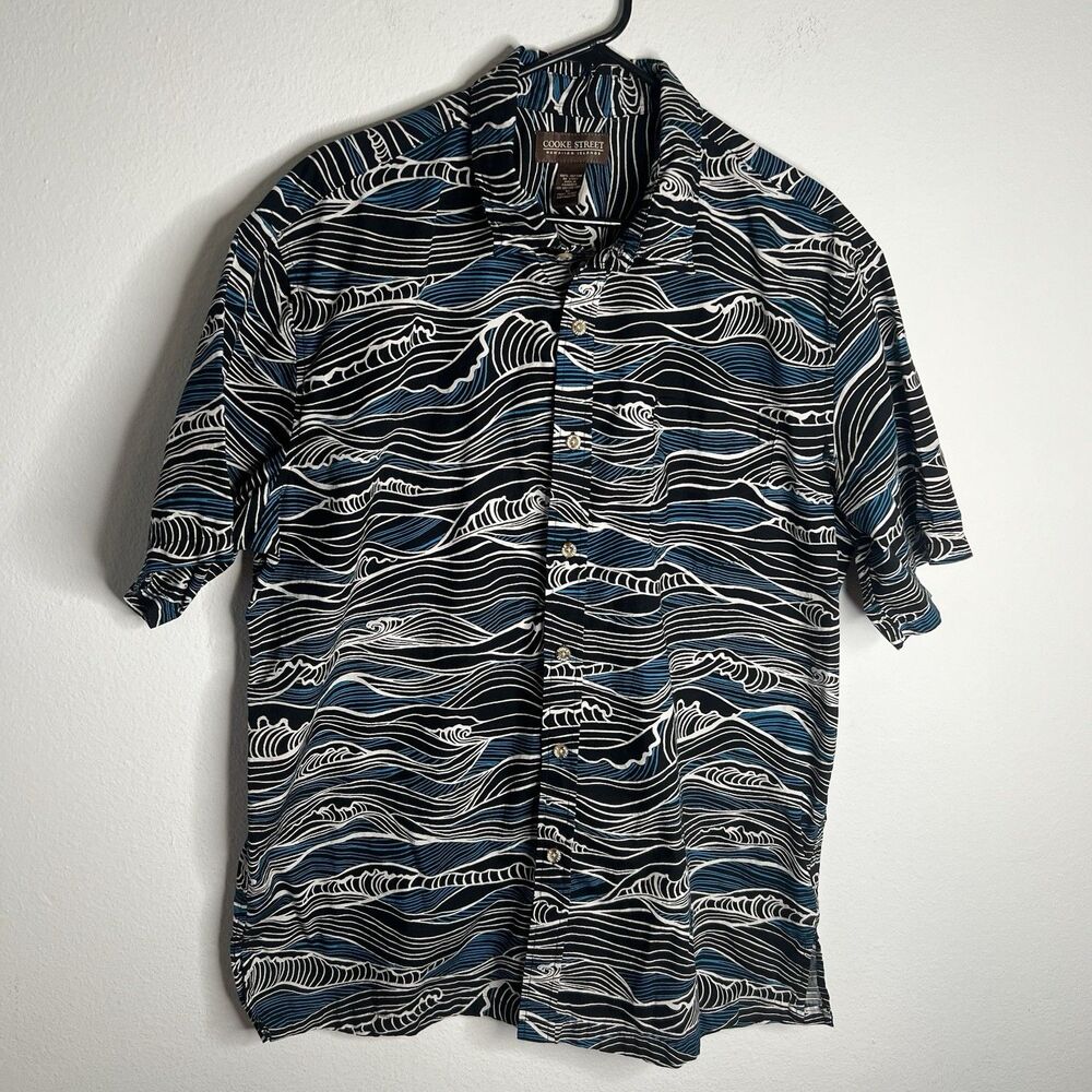 Cooke Street Hawaiian Islands Mens XL Shirt Black Teal Island Print
